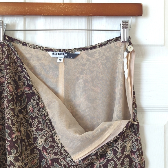 Studio JPR 90's Vintage Bohemian Printed High Waisted A-Line Mini Skirt Plum 12 - Picture 3 of 11